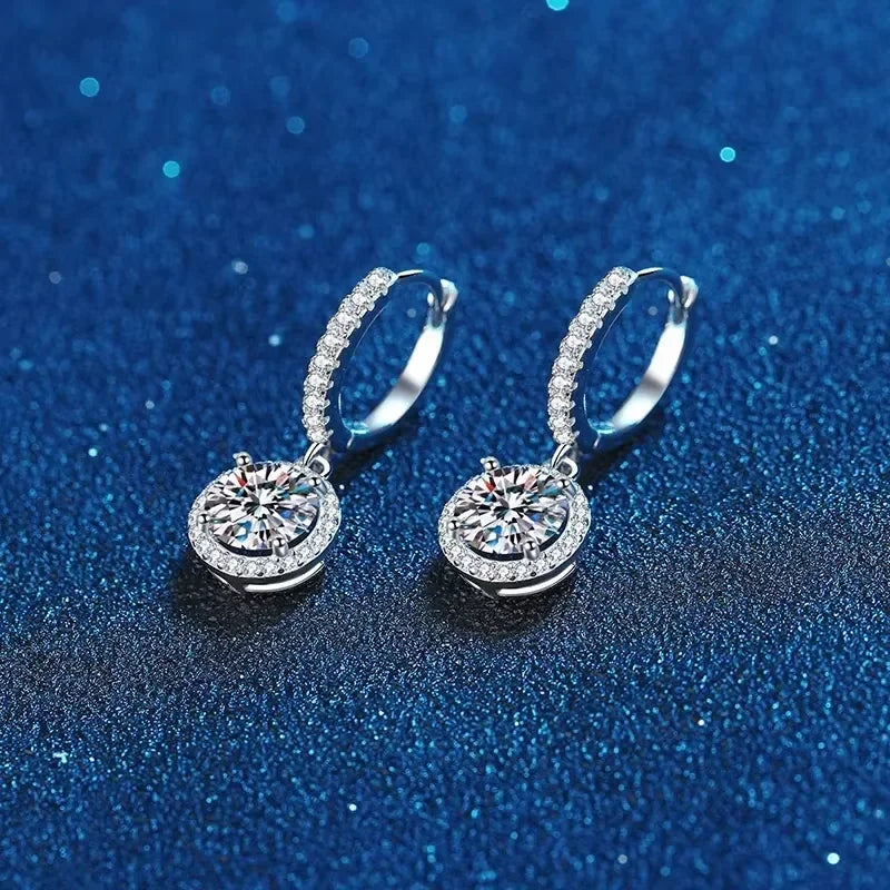 Sparkling Round Halo Dangle Earrings