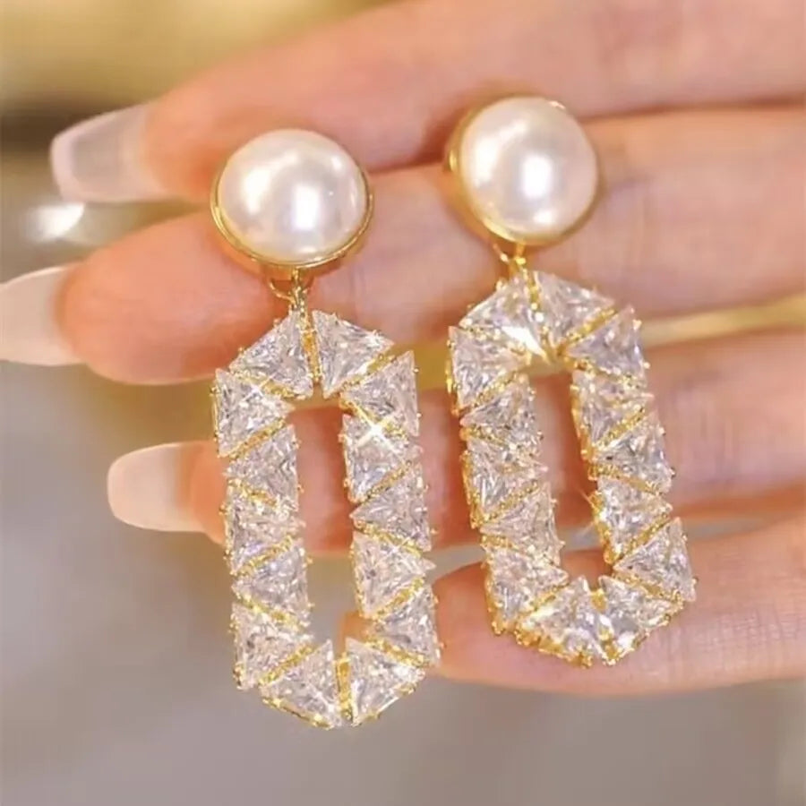 Fashion Luxury Geometric Dangle Drop Earrings for Women Wedding Party Jewelry Accessories Gorgeous Cubic Zirconia Bridal Brincos
