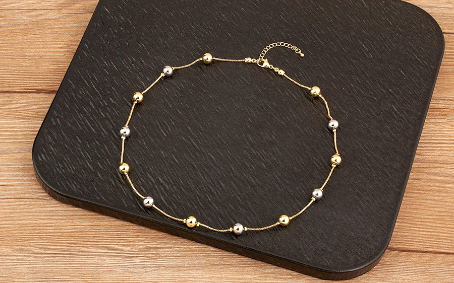 Nidin Simple Fashion Round Beads Necklace For Women Girls OL Style Copper Clavicle Chain Jewelry Accessories Birthday Party Gift