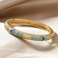 Colorful Enamel Floral Bangle Bracelet Retro Gold-Tone Open Cuff Elegant Dainty Jewelry For Women Gifts