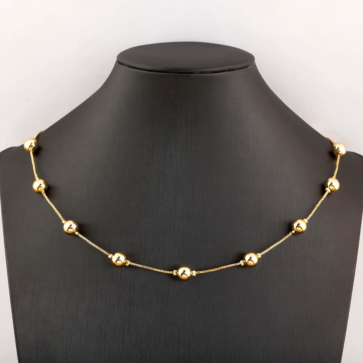 Nidin Simple Fashion Round Beads Necklace For Women Girls OL Style Copper Clavicle Chain Jewelry Accessories Birthday Party Gift