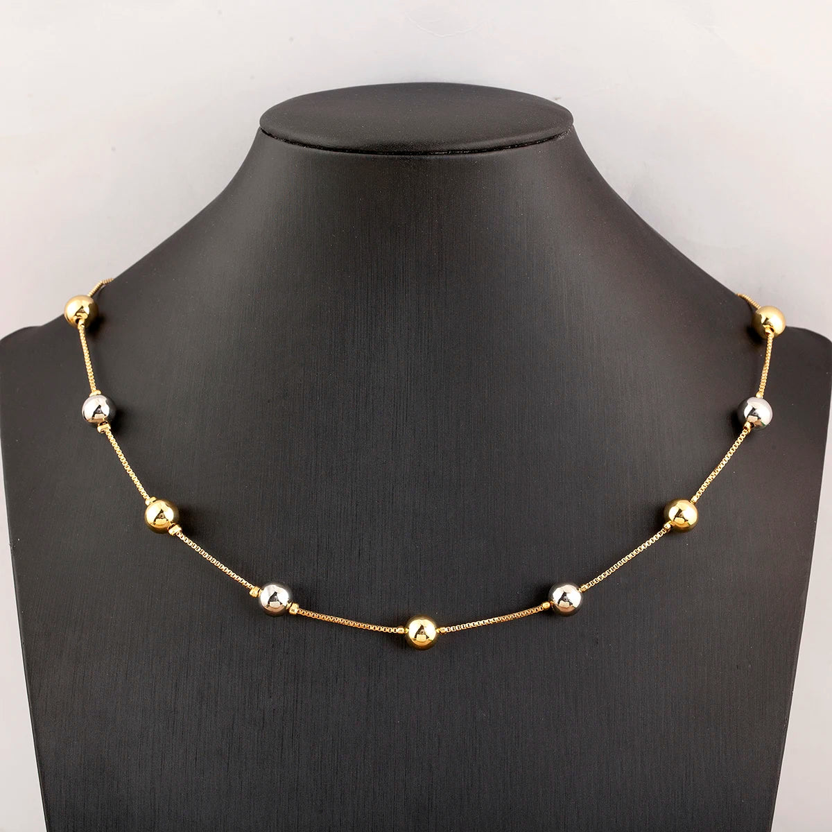 Nidin Simple Fashion Round Beads Necklace For Women Girls OL Style Copper Clavicle Chain Jewelry Accessories Birthday Party Gift